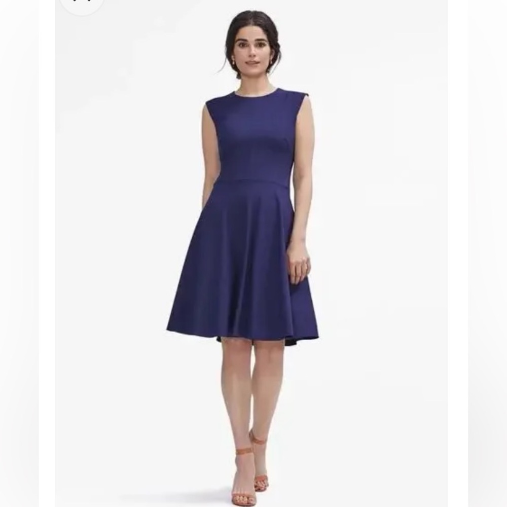 MM Lafleur Navy Cap Sleeve Fit-and-Flare Dress size 4